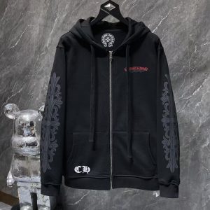 Chrome Hearts Horseshoe Floral Cross Sleeve Zip Up Hoodie Black/Red